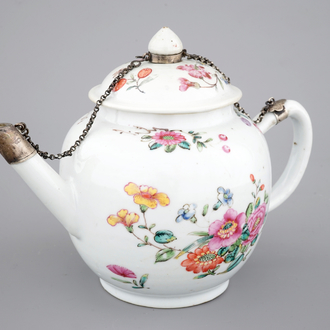A Chinese famille rose teapot and cover, 18th C.