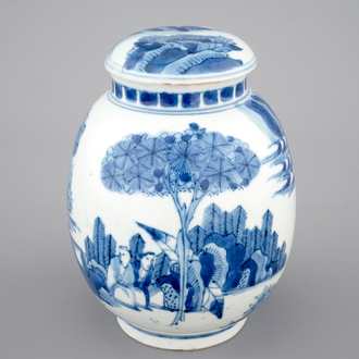 A Japanese blue and white jar and cover, late 17th C.