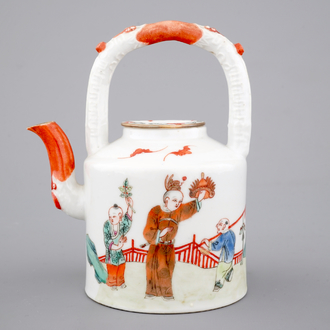 A Chinese famille rose overhead-handled teapot, 19th C