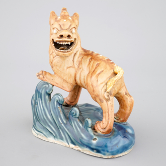 A Chinese biscuit porcelain figure of a Kylin, Qianlong, 18th C.