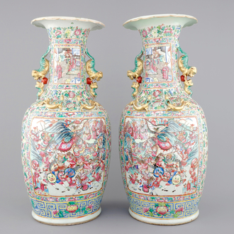 A tall pair of Chinese famille rose vases, 19th C.