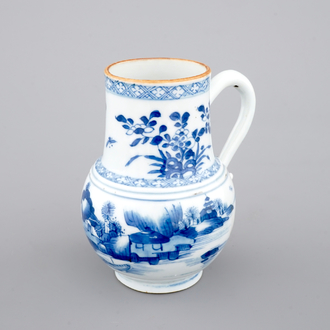 A Chinese blue and white jug with figures in a landscape, 18th C.