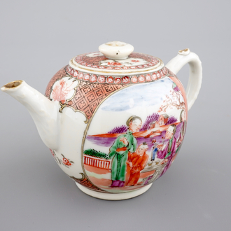 A Chinese export porcelain mandarin pattern teapot, 18th C.