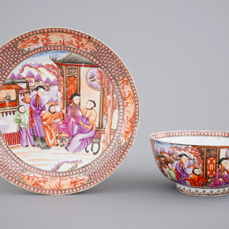 Un bol et une assiette en porcelaine de Chine, décor aux mandarins, 18ème
