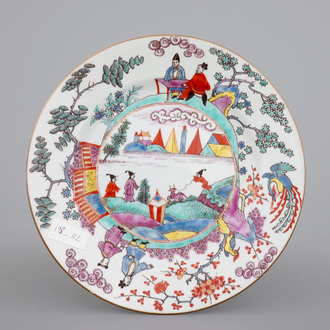 A European-decorated Chinese blanc de chine plate, 18th C.