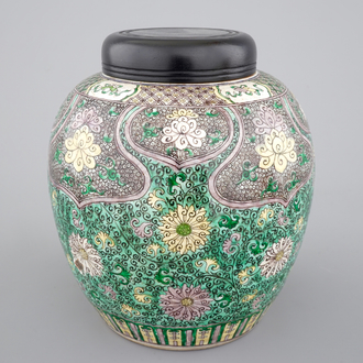 A Chinese famille verte enamels on biscuit jar, Kangxi, ca. 1700