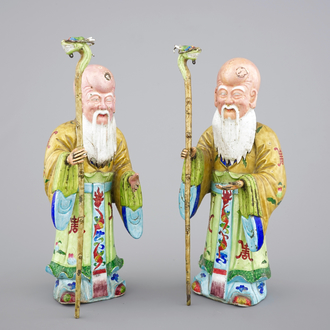 Two Chinese Canton enamel figures of Shou Lao, 18/19th C
