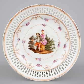 A Chinese pierced European subject Meissen style export porcelain plate, 18th C.
