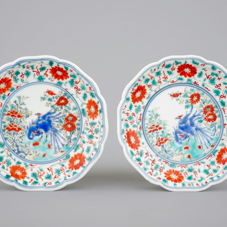 Two Japanese Kakiemon porcelain fluted saucer plates, 18th C.