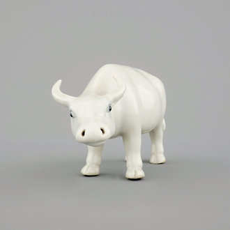 A Chinese blanc de Chine model of a water buffalo, 19th C.