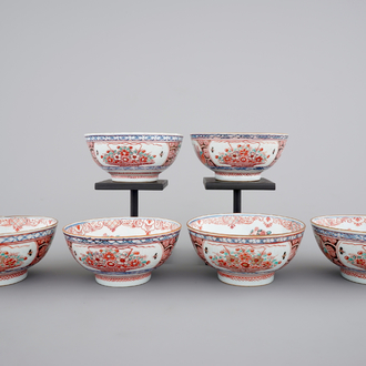 A rare set of six Chinese 'Amsterdam bont' bowls, 18th C.