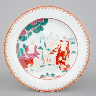 A Chinese famille rose export porcelain plate 'The judgement of Paris', Qianlong, 18th C