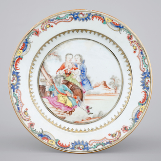 A fine Chinese export porcelain "Musician" plate, Qianlong, 18th C.