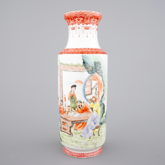A fine Chinese porcelain rouleau vase, 20th C