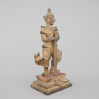 A gilt-lacquered bronze figure of a guardian king (Vessavaṇa), probably Thai, 19th C.