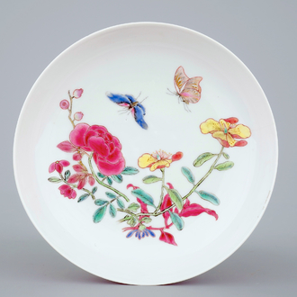 A Chinese famille rose eggshell porcelain ruby back saucer plate, Yongzheng, 1722-1735