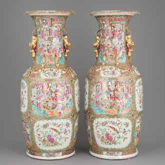 A massive pair of Chinese Canton famille rose floor vases, 19th C.