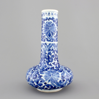 A blue and white Chinese porcelain bottle-shaped vase with Wan-Li mark, Kangxi, ca. 1700