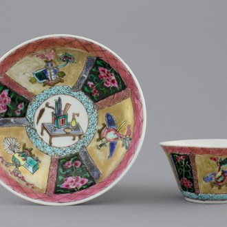 A fine Chinese famille rose export porcelain cup and saucer, Yongzheng-Qianlong, 18th C.