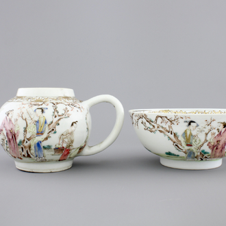 A Chinese famille rose porcelain bowl and matching teapot, Yongzheng, 1722-1735