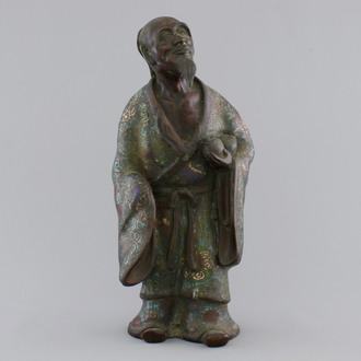 A Chinese bronze and cloisonne figure of an immortal, 18/19th C.