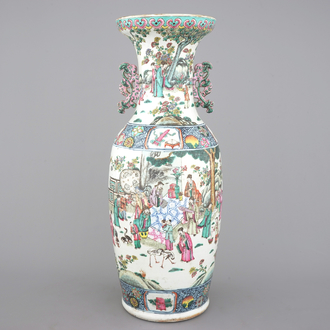 A good Chinese famille rose porcelain vase with a garden scene, 19th C.