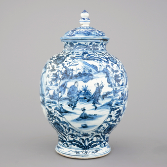 A large blue and white Chinese porcelain baluster jar and cover, Ming Dynasty