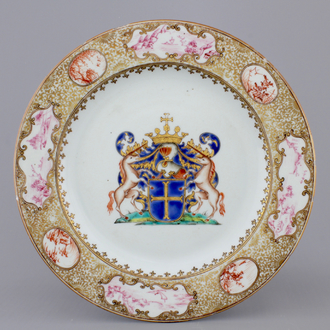 A Chinese famille rose export porcelain armorial plate, Qianlong, 18th C.