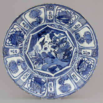 A Chinese blue and white kraak porcelain plate with ducks in a pond, Wan-Li, Ming Dynasty