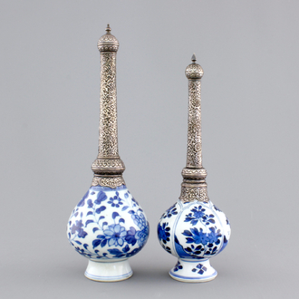 Two Chinese porcelain silver-mounted water sprinklers for the Islamic market, Kangxi