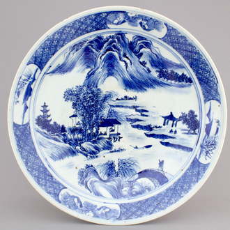 A Chinese blue and white "Master of the Rocks" style dish, 19th C.