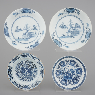 4 blue and white Chinese porcelain plates, inc. a pair of Nanking Cargo plates, 18th C.