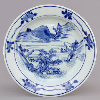 A Chinese blue and white porcelain "Master of the Rocks" plate, Kangxi, ca. 1670