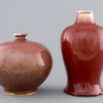 A Chinese langyao baluster-shaped vase and a peachbloom red vase, 19th C.
