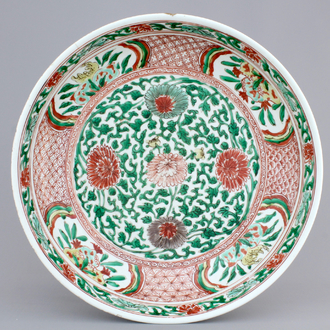 A Chinese porcelain wucai dish, Kangxi mark and of the period, ca. 1666-1700