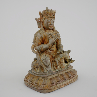 A bronze figure of Samanthabadra, inlaid with semi-precious stones, Ming Dynasty