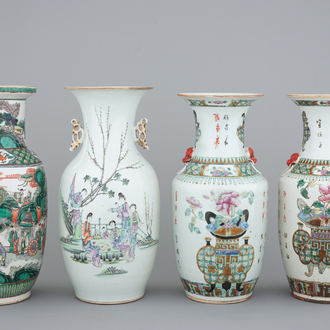 A set of four Chinese famille verte and wucai vases, 19th C.