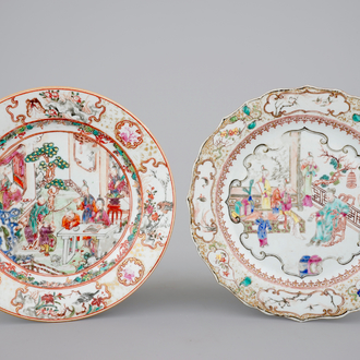 Two very fine Chinese mandarin pattern plates, Qianlong, 18th C.