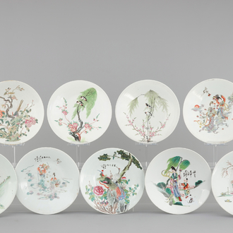 A set of 9 Chinese famille rose dishes, 19/20th C.