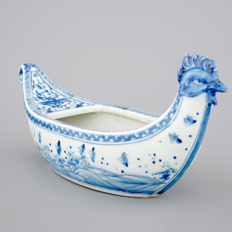 A Japanese Hirado porcelain blue and white chicken-head boat, 19th C.