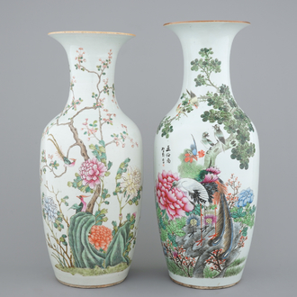 Two tall Chinese famille rose vases, 19th C.