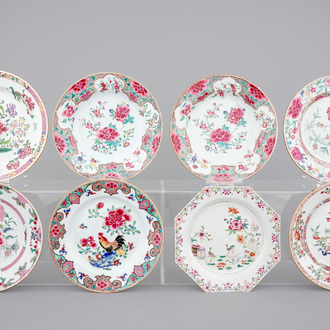 Eight Chinese famille rose export porcelain plates, Qianlong, 18th C.