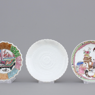 Three fine and rare Chinese saucers, Yongzheng, 1722-1735