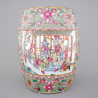 A fine Chinese famille rose porcelain garden seat, 19th C.