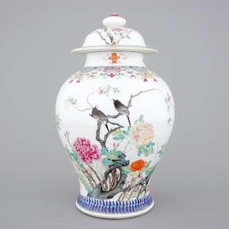 A fine Chinese famille rose vase and cover, 19th C.