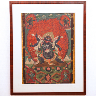 A framed Tibetan tangka, 19th C.