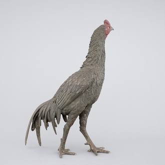 A large Japanese bronze fighting cock, 19th C.