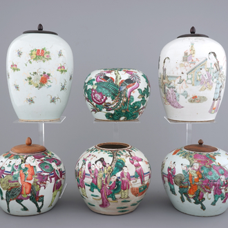 A lot of 6 Chinese famille rose ginger jars, 19/20th C.