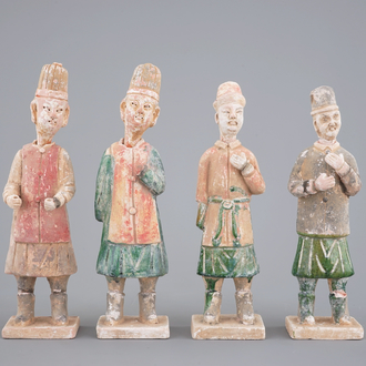 A lot of 4 Chinese pottery funerary figures, Ming Dynasty