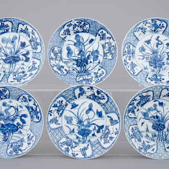 A set of six blue and white Chinese porcelain plates, Kangxi, ca. 1700